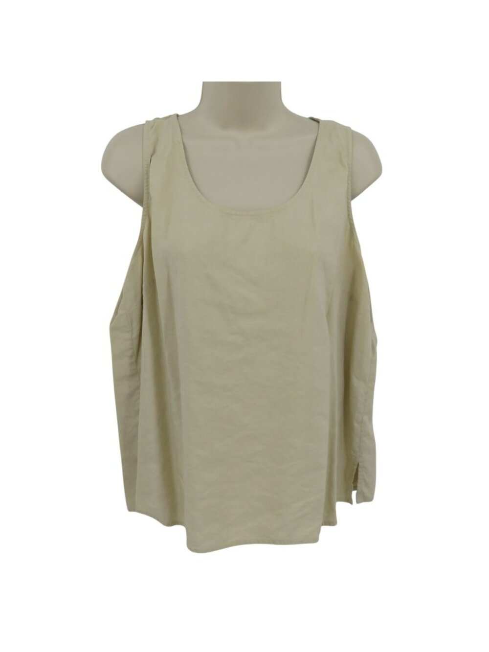 Citron Santa Monica Women XL Extra Large Beige Cream Silk Linen Tank Top Shirt